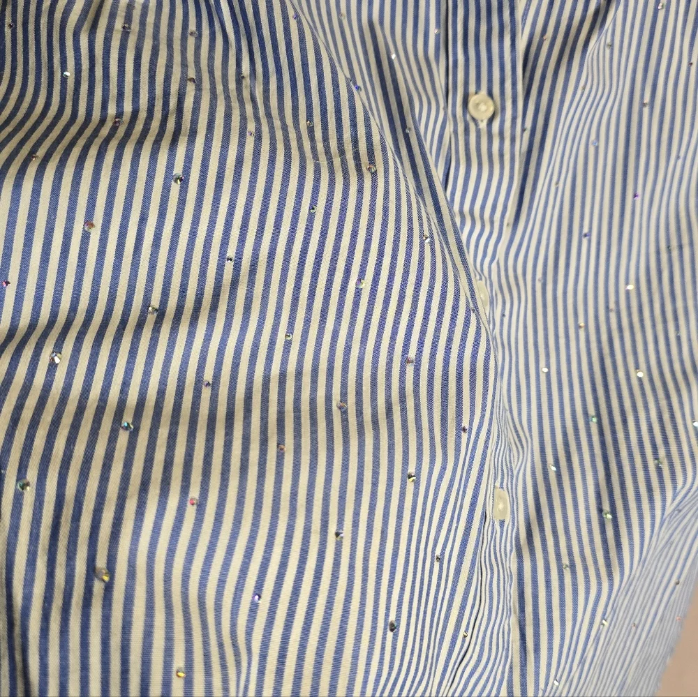 J. Crew Rhinestone Blue Striped Button Down Shirt Size 4